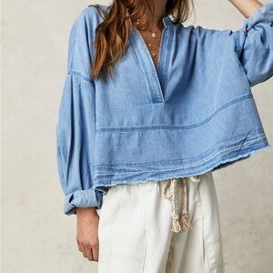 Free People We the Free Jade Denim Cotton Pullover